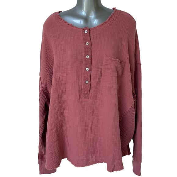 Aemi & Co Top Mauve Dusty Pink Oversized Shirt Boho Blouse Women's Size Large - Picture 1 of 10